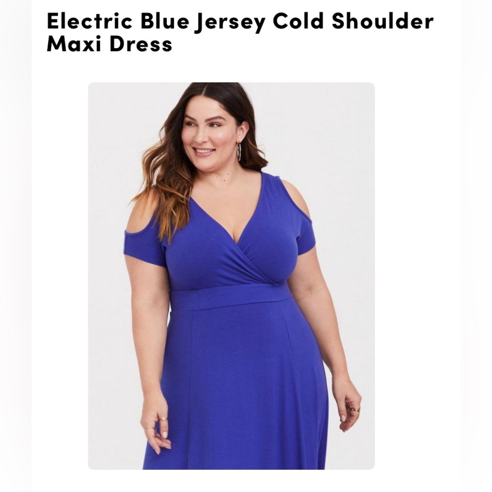 Torrid 3X Electric Blue Jersey Cold Shoulder Maxi Dress